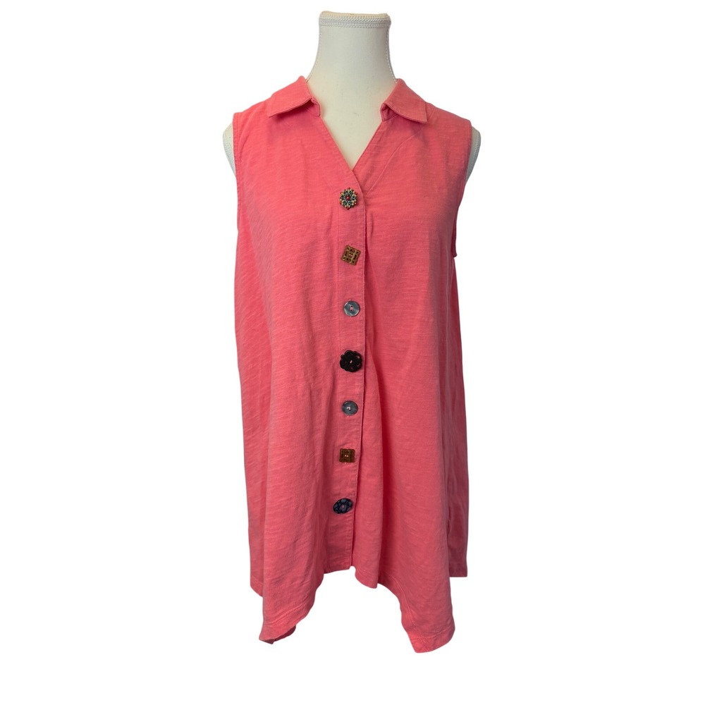 Soft Surroundings Pink Cotton Mismatched Button Sleeveless Tunic Medium Artsy
